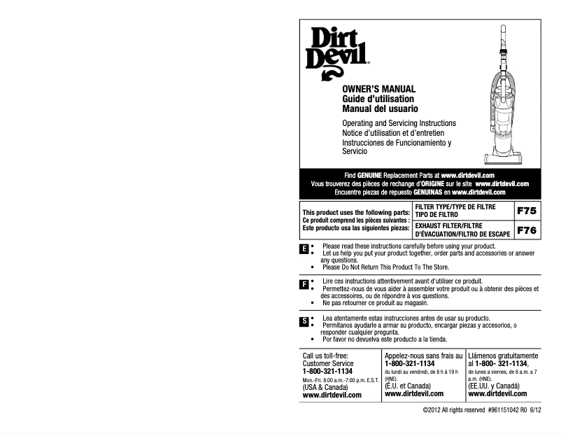 Page n°1 - Manuel utilisateur Dirt Devil Swerve Multi-Cyclonic