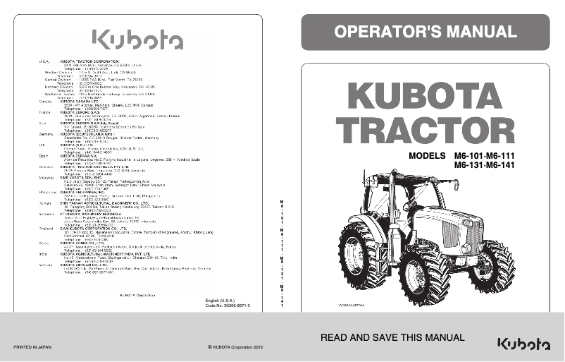 Page n°1 - Manuel utilisateur Kubota M6-141DTCC-F