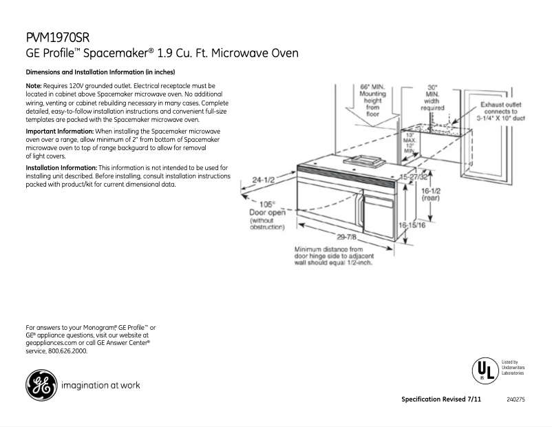 Page 1 de la notice Fiche technique GE PVM1970SRSS