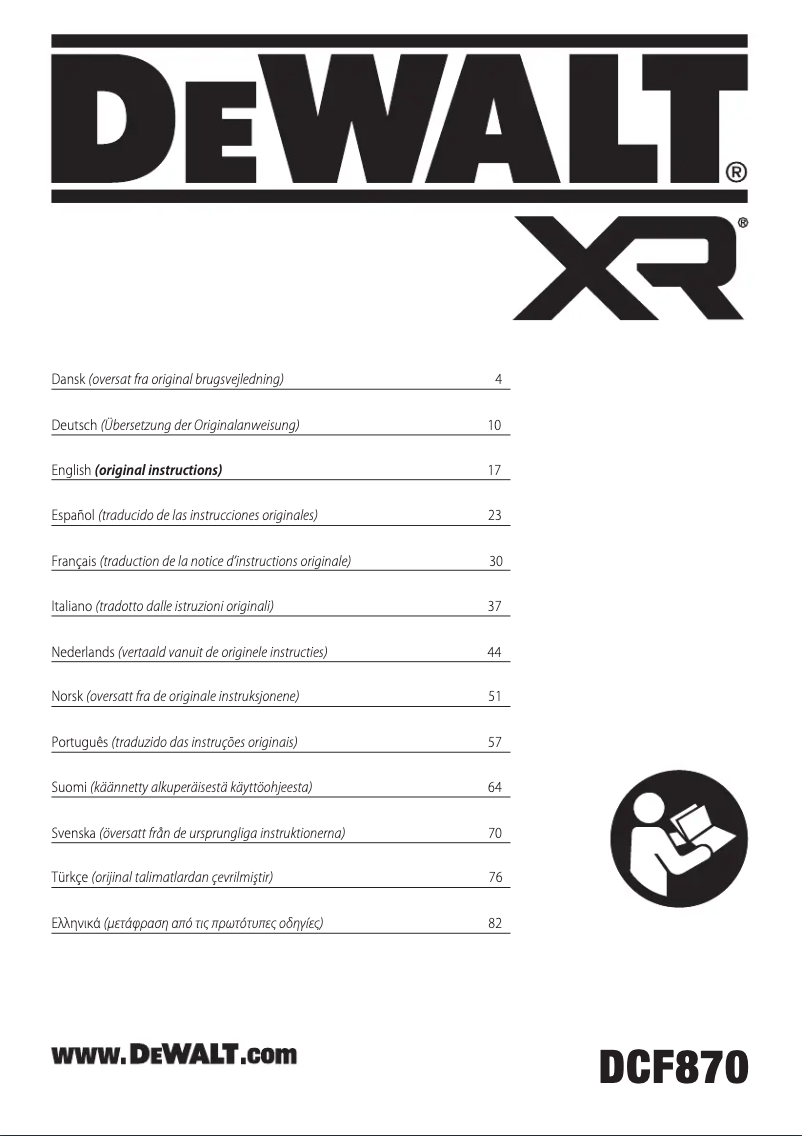 Page n°1 - Manuel utilisateur DeWalt DCF870