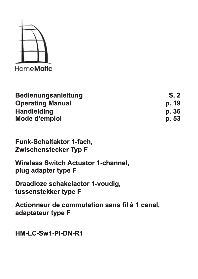 Image de la première page du manuel de l'appareil HM-LC-Sw1-Pl-DN-R1