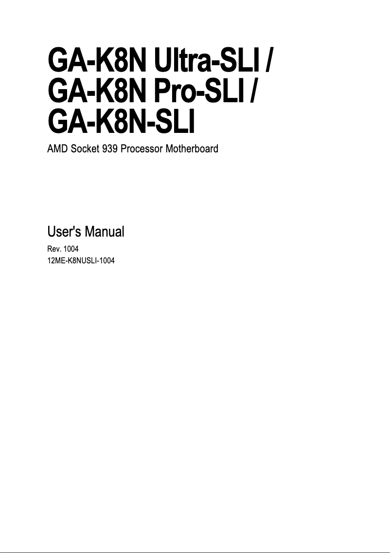 Image de la première page du manuel de l'appareil GA-K8N Pro-SLI