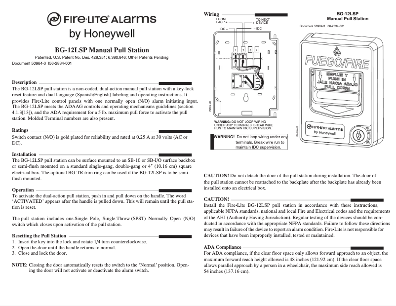 Image de la première page du manuel de l'appareil Fire-Lite BG-12LSP