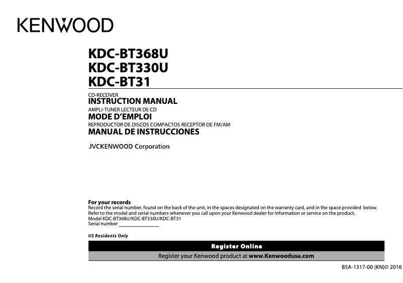 Image de la première page du manuel de l'appareil KDC-BT368U