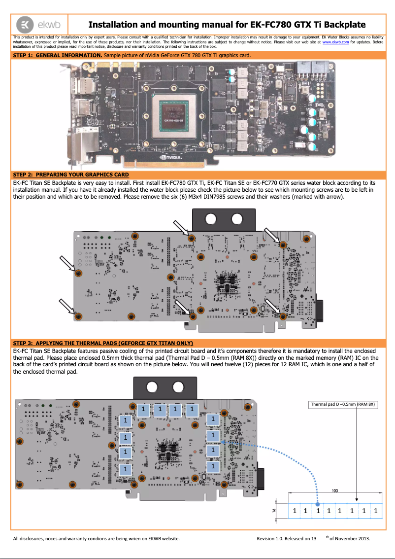 Page n°1 - Manuel utilisateur EK Water Blocks EK-FC780 GTX Ti