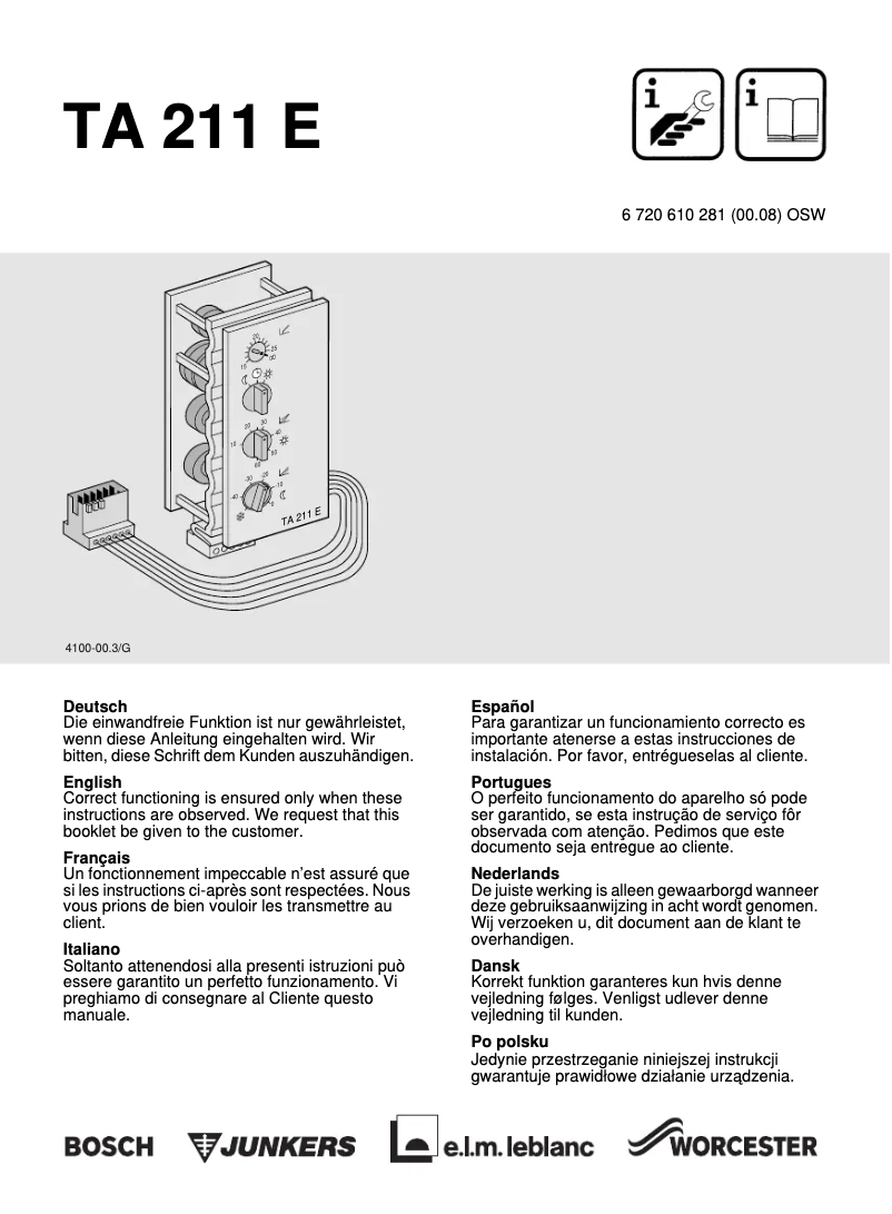 Page 1 de la notice Manuel utilisateur Bosch TA 211 E