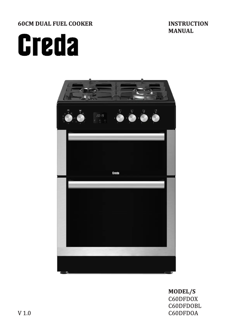 Page 1 de la notice Manuel utilisateur Creda C60DFDOX