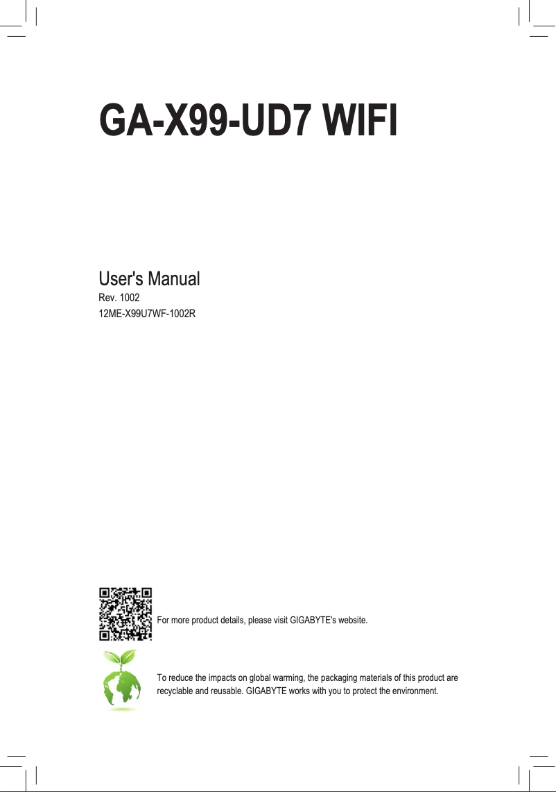 Page n°1 - Manuel utilisateur Gigabyte GA-X99-UD7 WIFI