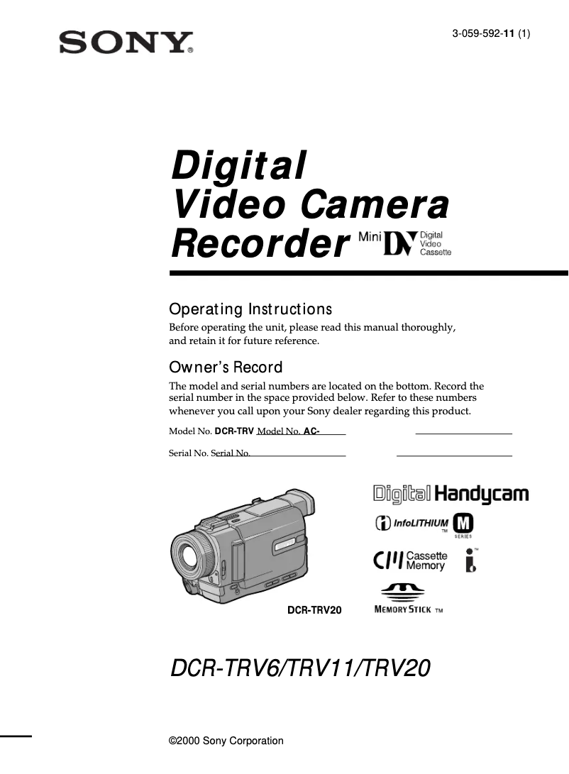 Page 1 de la notice Manuel utilisateur Sony DCR-TRV6