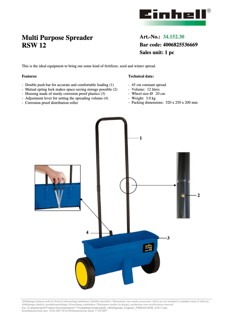 Page 1 de la notice Manuel utilisateur Einhell RSW 12