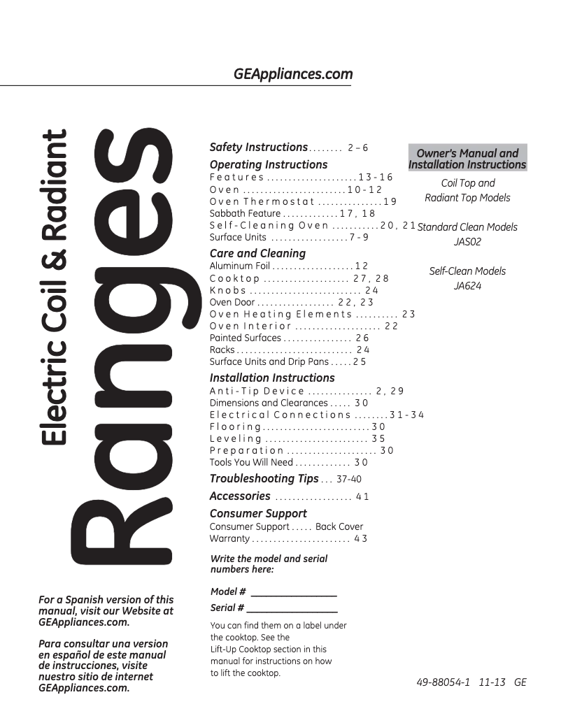 Página 1 del manual Guía de instalación GE JAP02SNSS