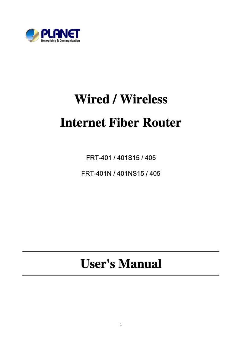 Page 1 de la notice Manuel utilisateur Planet FRT-401
