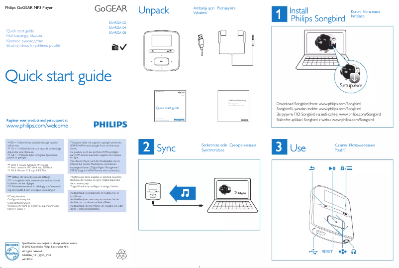 Page 1 de la notice Guide de démarrage rapide Philips GoGear SA4RGA02
