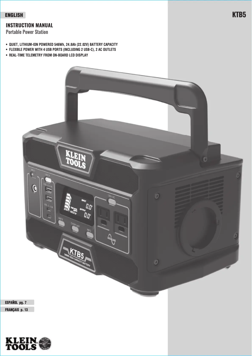 Page 1 de la notice Manuel utilisateur Klein Tools KTB5