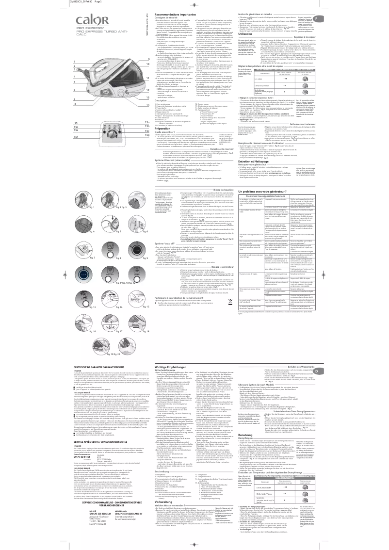 Page 1 de la notice Manuel utilisateur Calor Express GV8368C0