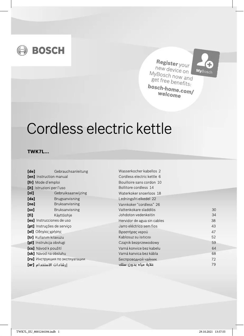 Page n°1 - Manuel utilisateur Bosch TWK7L460