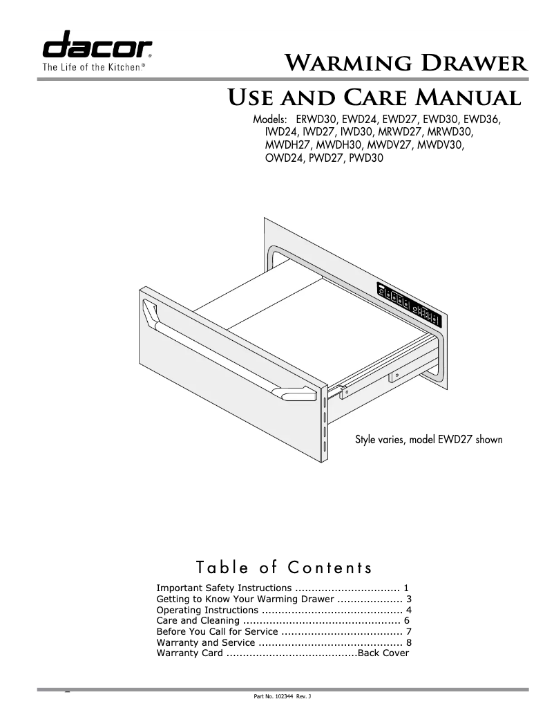 Page n°1 - Manuel d'utilisation et d'entretien Dacor EWD30SCH