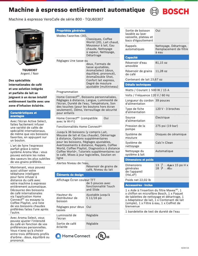 Page n°1 - Fiche technique Bosch TQU60307