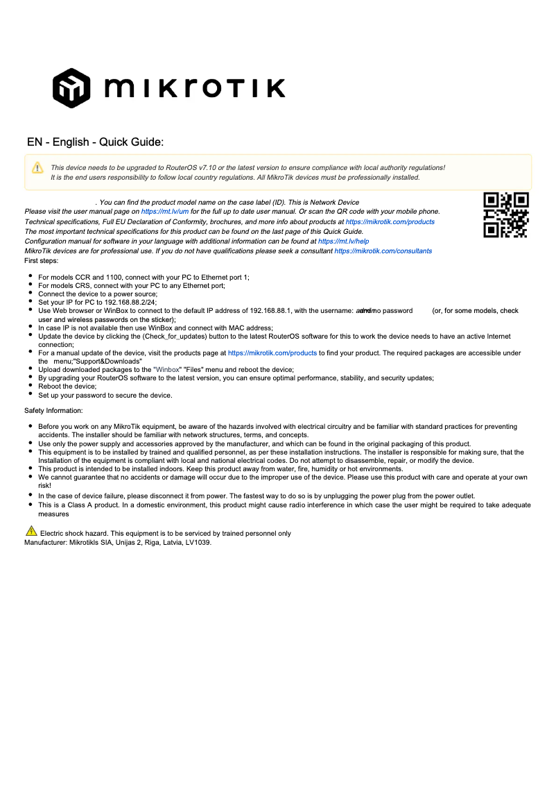 Page n°1 - Manuel utilisateur Mikrotik RB1100AHx4