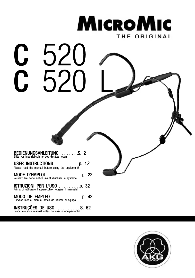 Page n°1 - Manuel utilisateur AKG C 520 L