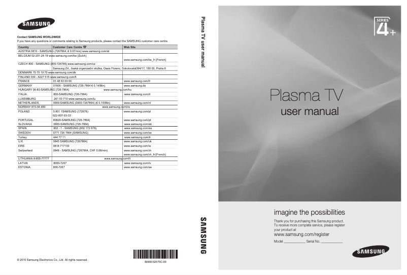 Page n°1 - Manuel utilisateur Samsung PS42C455B1W