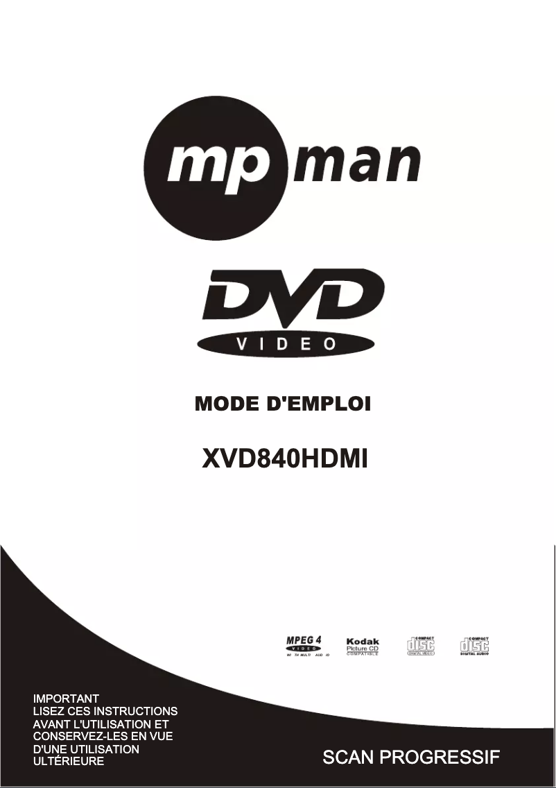 Image de la première page du manuel de l'appareil XVD840 HDMI