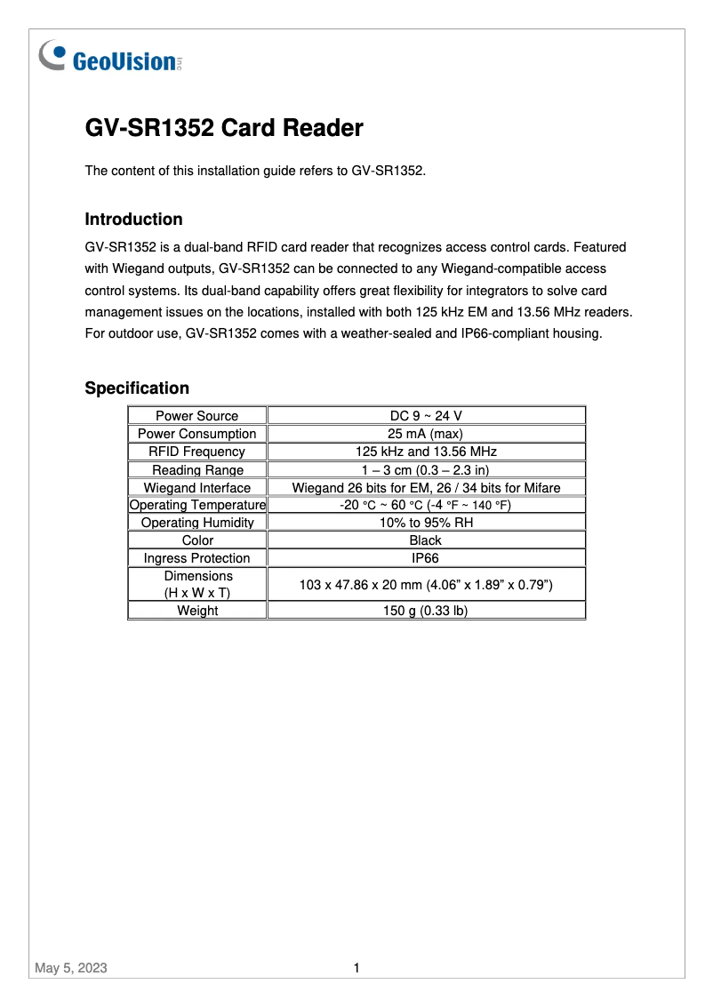 Image de la première page du manuel de l'appareil GV-SR1352