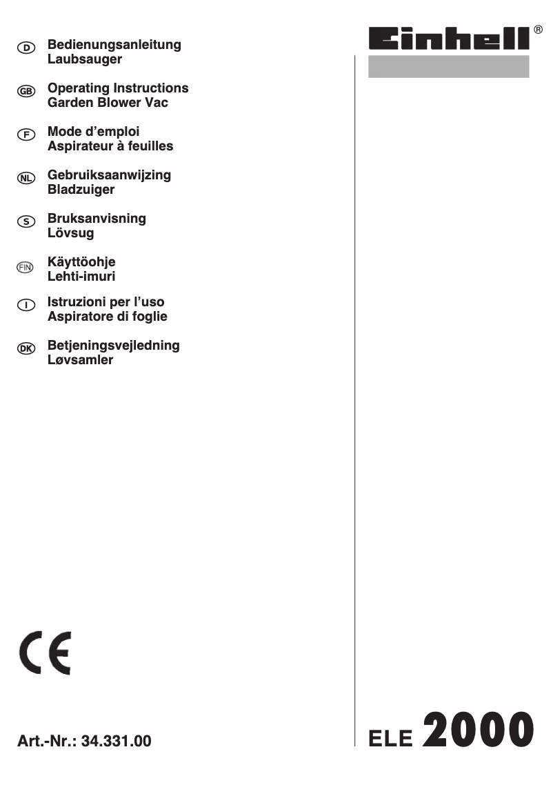 Page 1 de la notice Manuel utilisateur Einhell ELE 2000