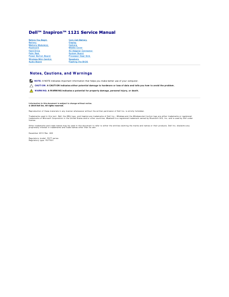 Page 1 de la notice Manuel utilisateur Dell Inspiron 11z 1120
