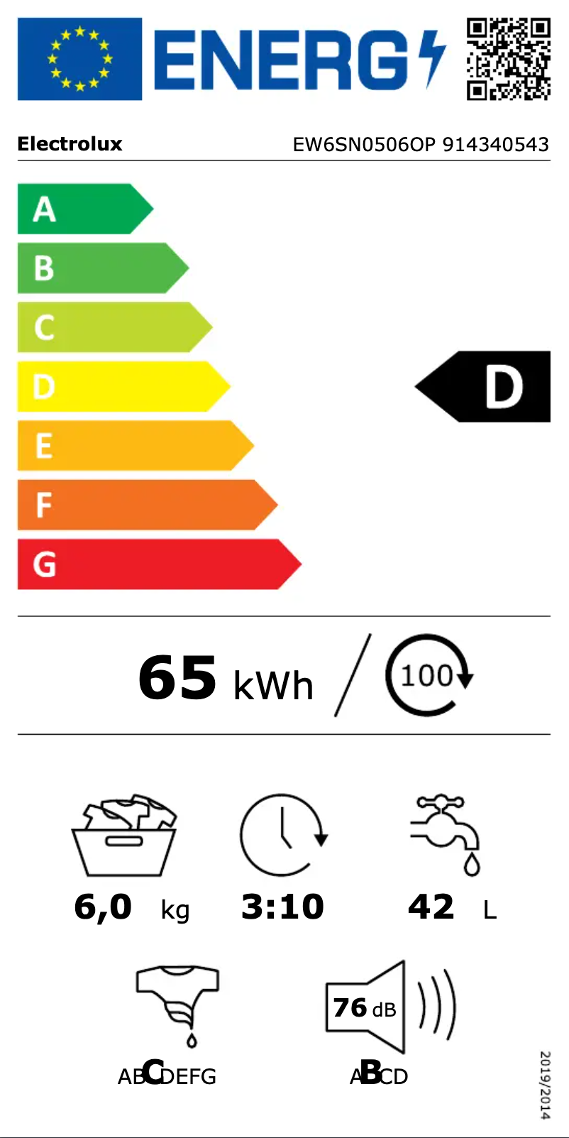 Page n°1 - Label énergétique Electrolux EW6SN0506OP
