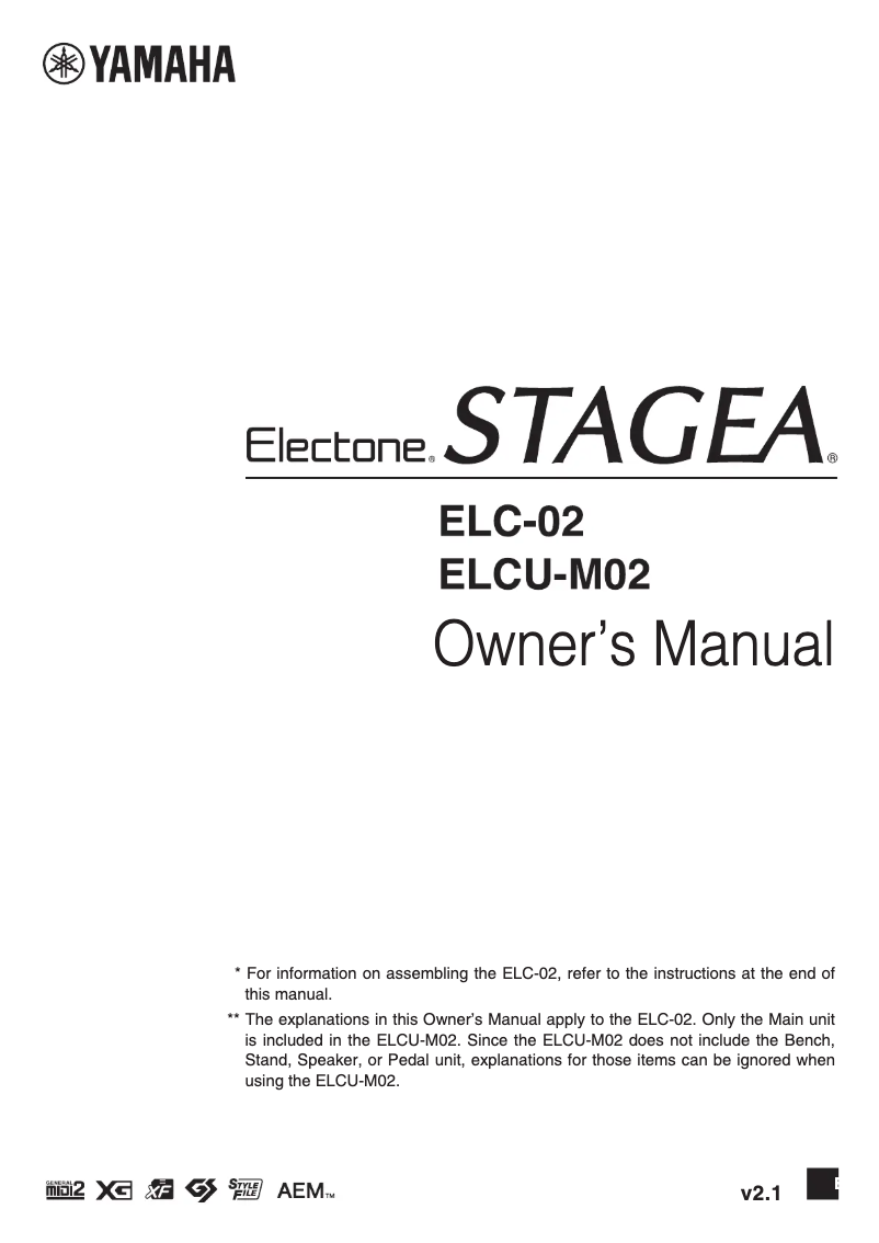 Page 1 de la notice Manuel utilisateur Yamaha Electone Stagea ELC-02