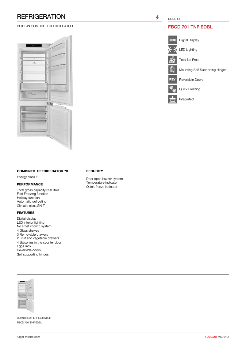 Page 1 de la notice Fiche technique Fulgor Milano FBCD 701 TNF EDBL