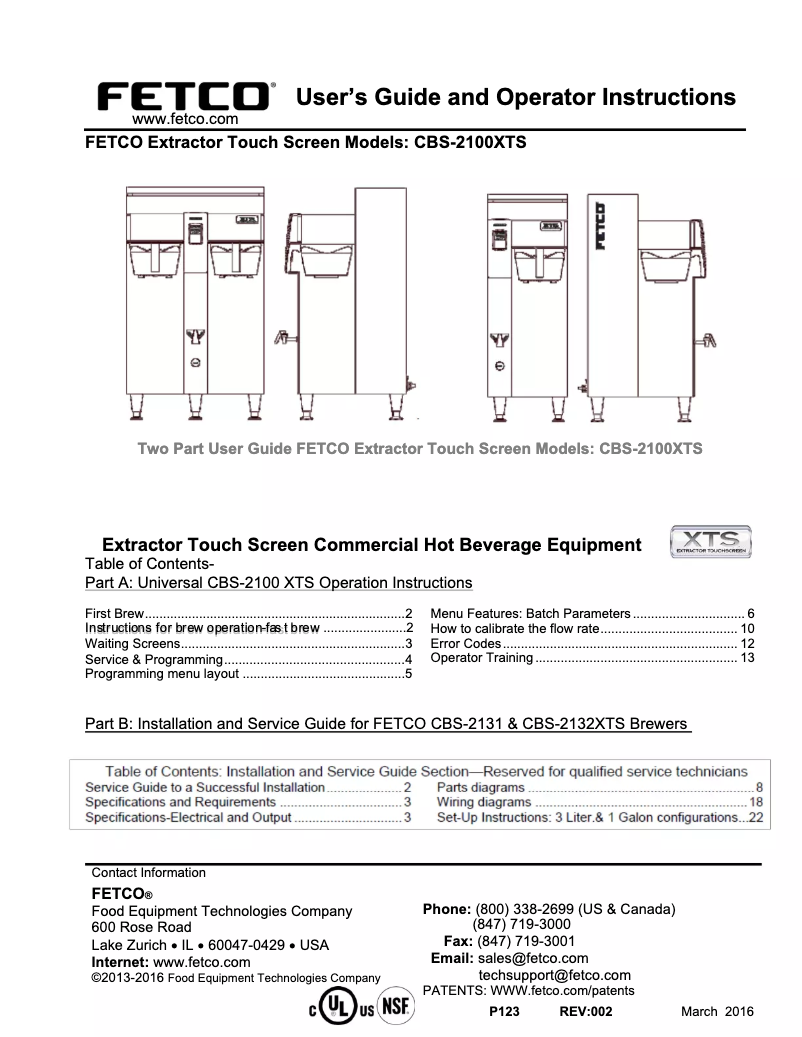 Page n°1 - Manuel utilisateur Fetco CBS-2142XTS