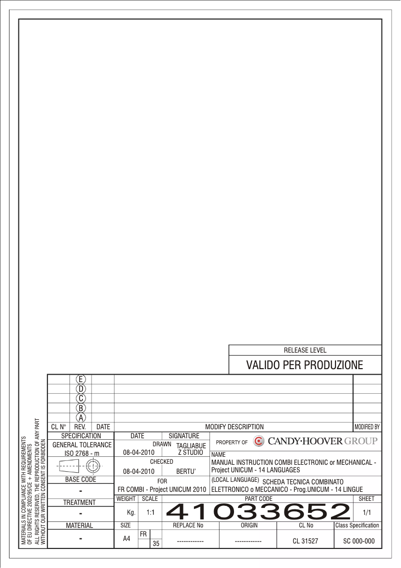 Page 1 de la notice Manuel utilisateur Candy CRCN 6202 XE