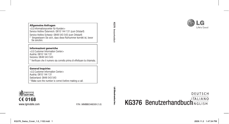 Image de la première page du manuel de l'appareil KG376
