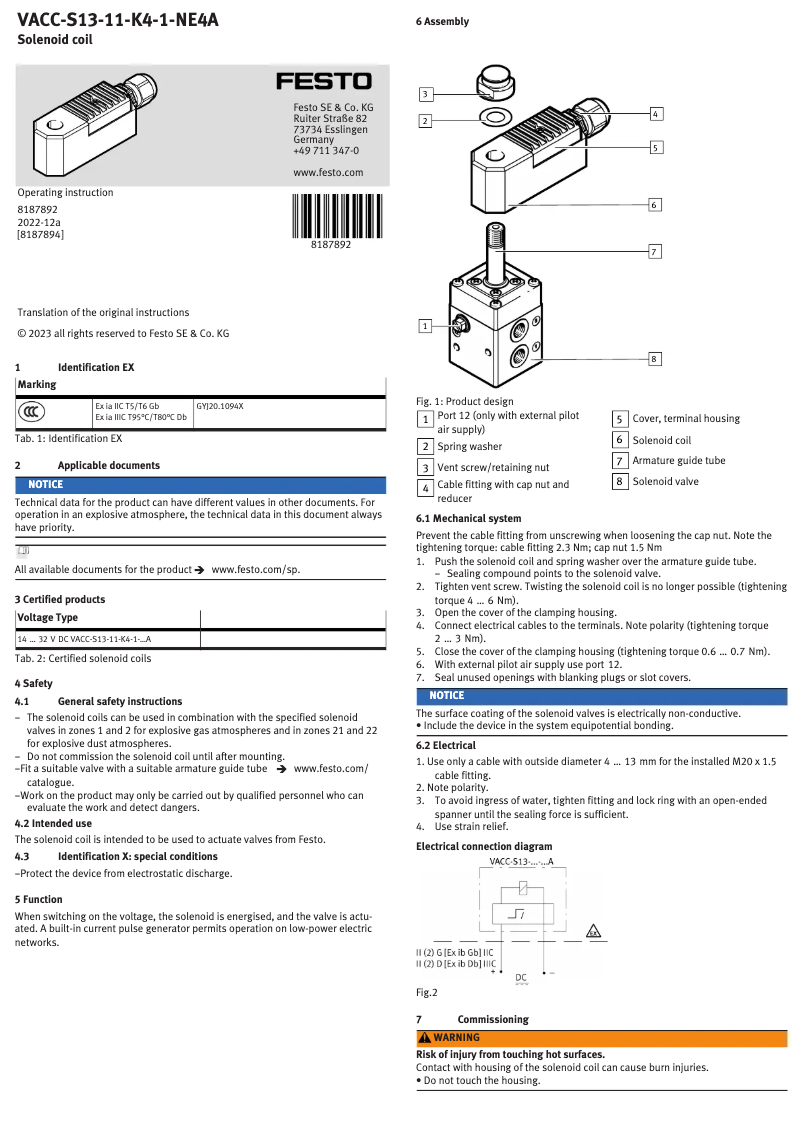 Page 1 de la notice Manuel utilisateur Festo VACC-S13-11-K4-1-NE4A