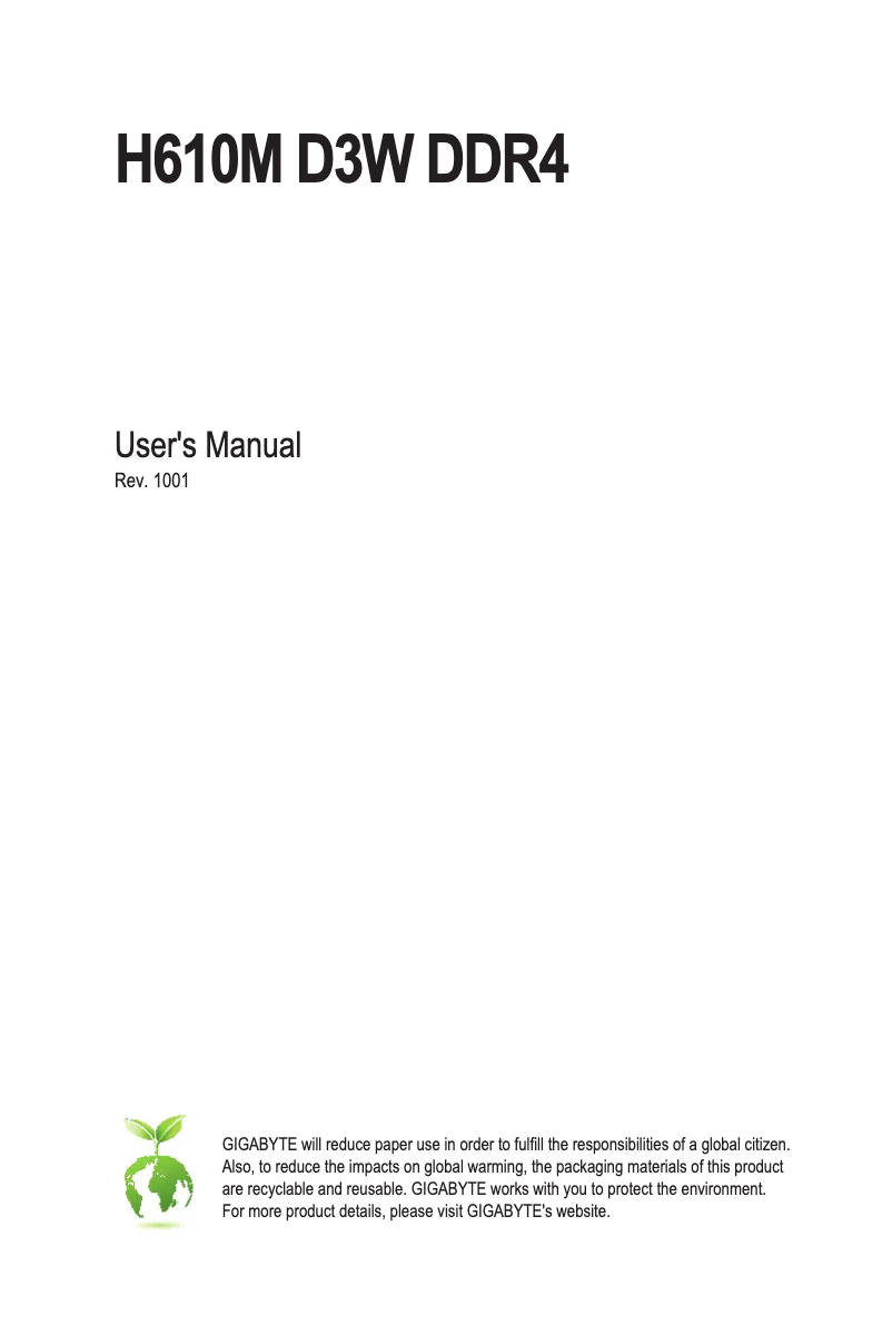 Page 1 de la notice Manuel utilisateur Gigabyte H610M D3W DDR4