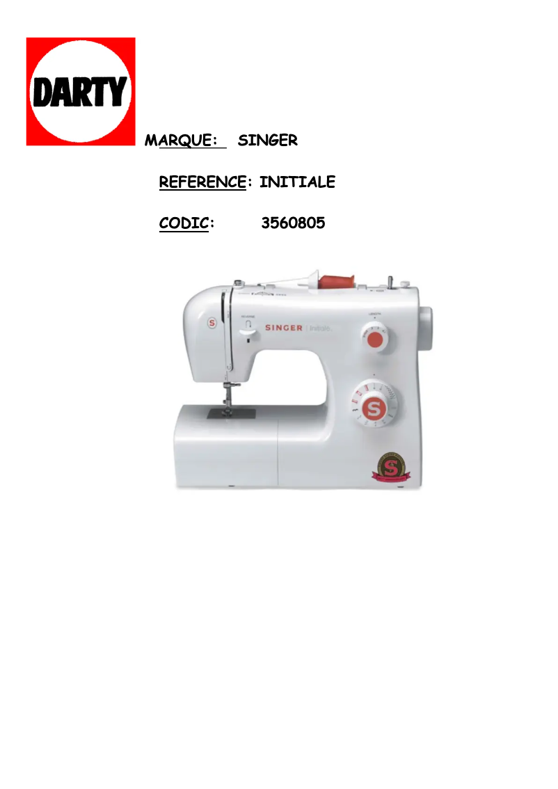 Page n°1 - Manuel utilisateur Singer Initiale