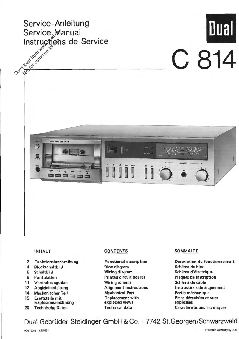 Page n°1 - Manuel utilisateur Dual C 814