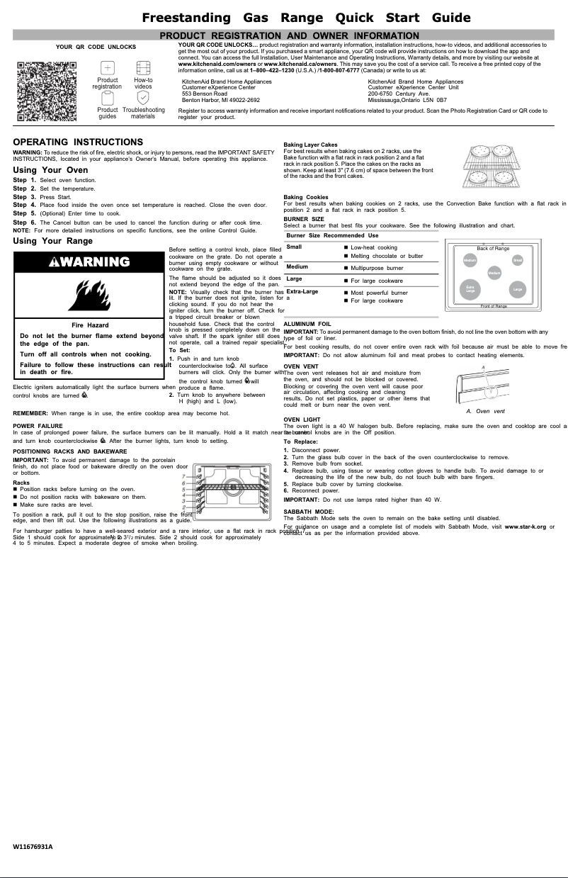 Page 1 de la notice Guide de démarrage rapide KitchenAid KFGG500EWH