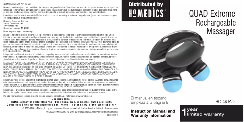 Page n°1 - Manuel utilisateur Homedics RC-QUAD