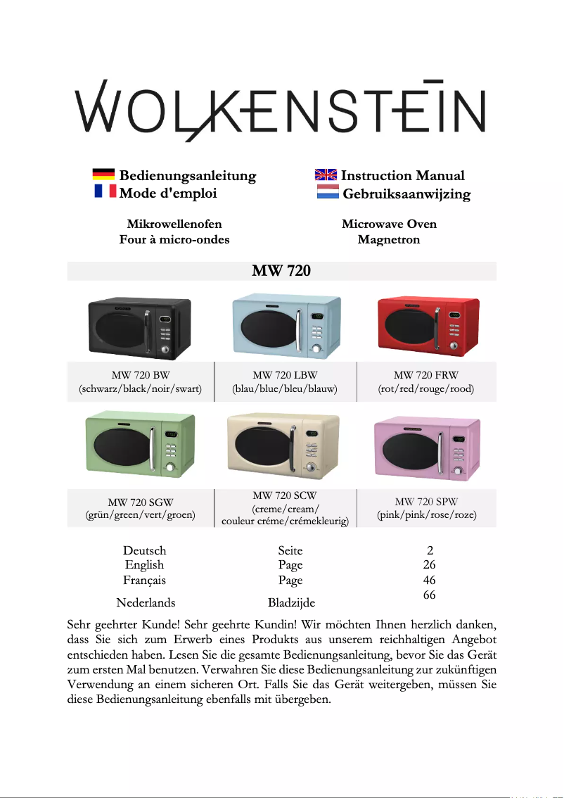Page n°1 - Manuel utilisateur Wolkenstein WMW720 SG