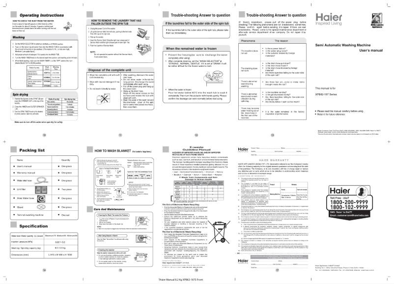 Page 1 de la notice Manuel utilisateur Haier XPB82-187S