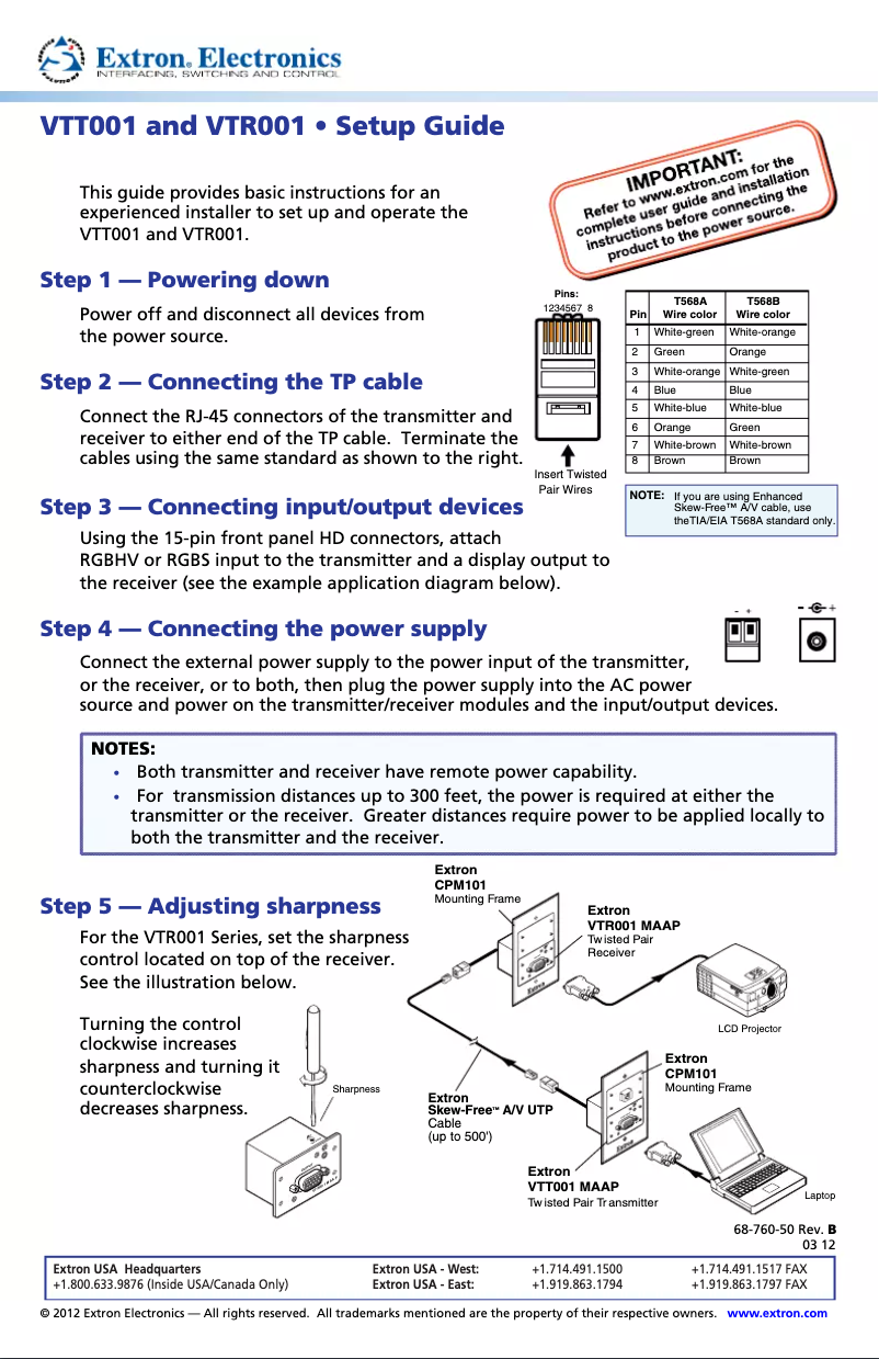 Page n°1 - Manuel utilisateur Extron VTT001