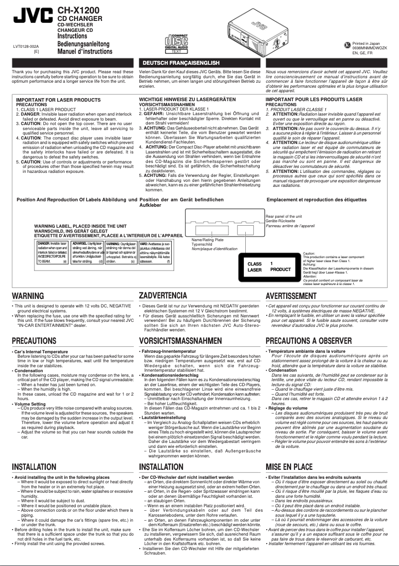 Page n°1 - Manuel utilisateur JVC CH X-1200