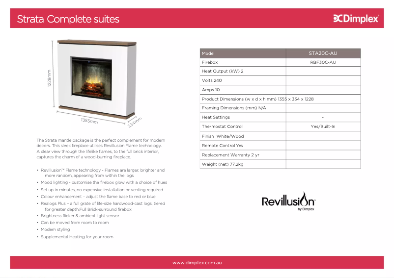 Page 1 de la notice Fiche technique Dimplex STA20C-AU