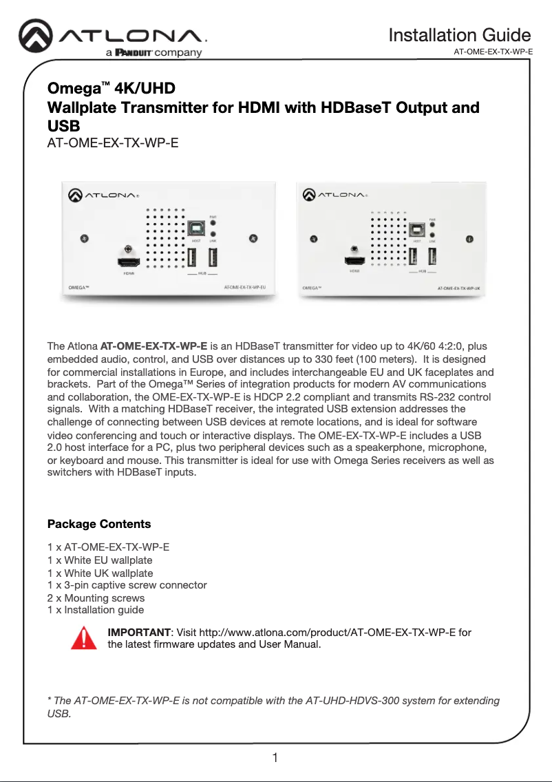 Página 1 del manual Manual de usuario Atlona AT-OME-EX-TX-WP-E