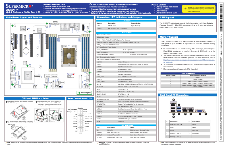 Page 1 de la notice Guide de démarrage rapide Supermicro X12SPI-TF
