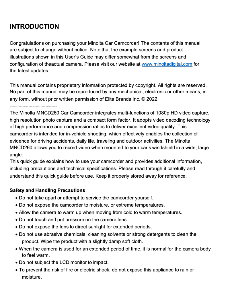 Page 1 de la notice Manuel utilisateur Minolta MNCD260