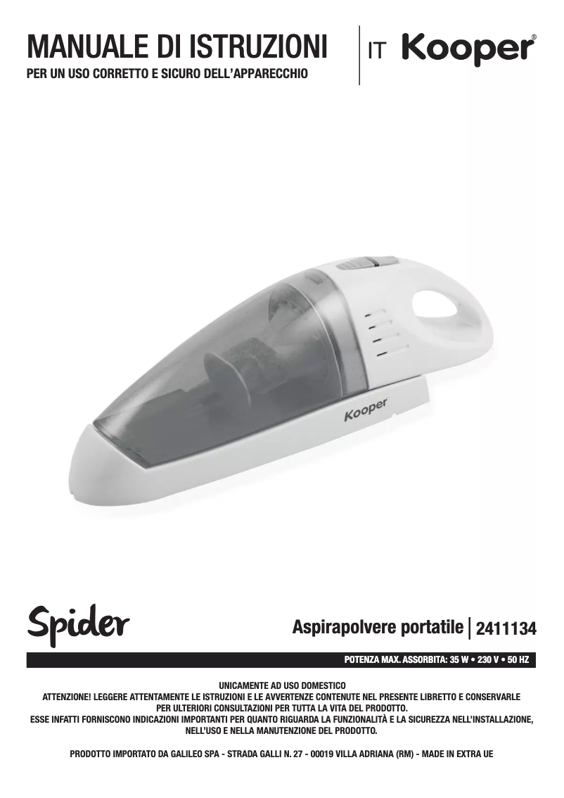 Page 1 de la notice Manuel utilisateur Kooper 2411134